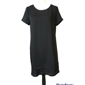 Cynthia Rowley Black Dress with Lace and Fringe Detail at Hem, Size 8
